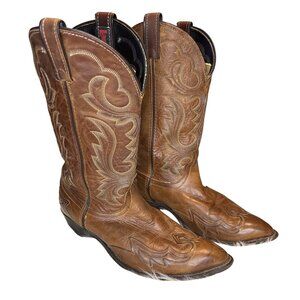 Laredo Mens Leather Cowboy Boots Tan Western Stitching Size 10EE